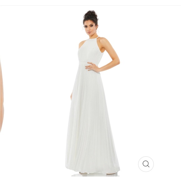 MAC DUGGAL SZ 10 WHITE PLEATED HALTER NECK FLOWY GOWN NEW - Picture 3 of 7